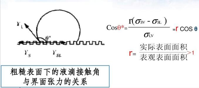 粗糙表面下的液滴接觸角與界面張力的關系 粗糙表面下的液滴接觸角與界面張力的關系